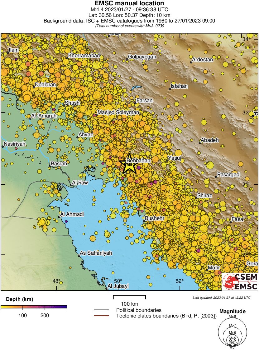 regional depth historical seismicity