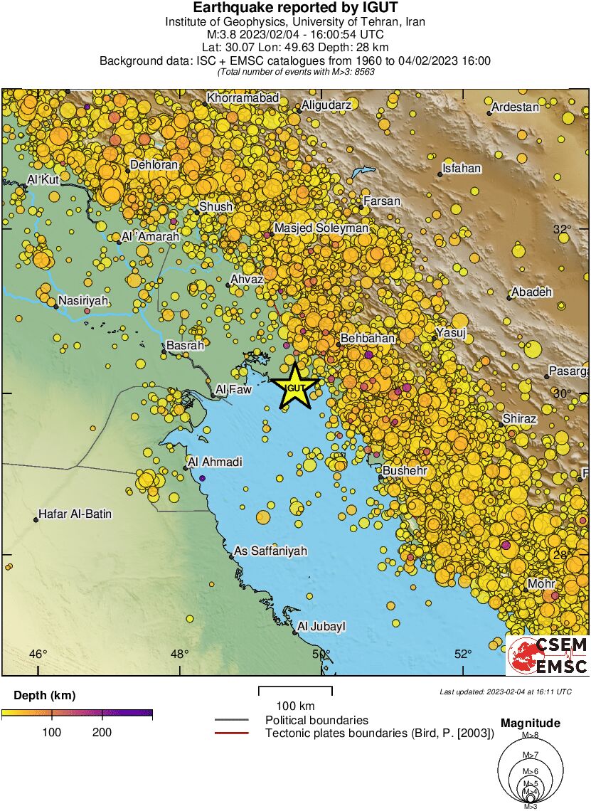 regional depth historical seismicity