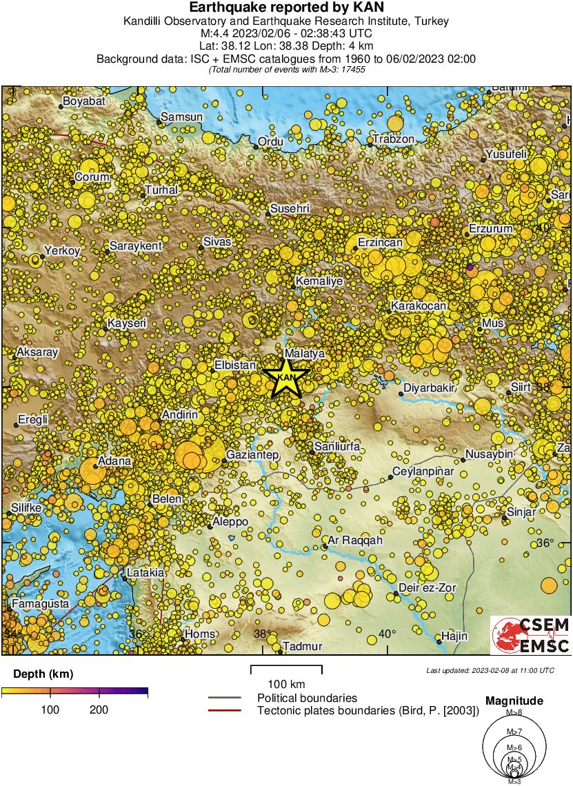 regional depth historical seismicity