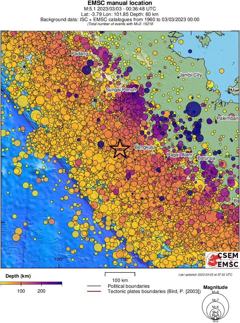 regional depth historical seismicity