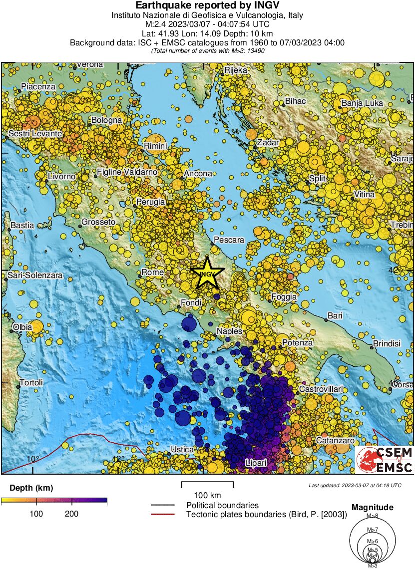 regional depth historical seismicity