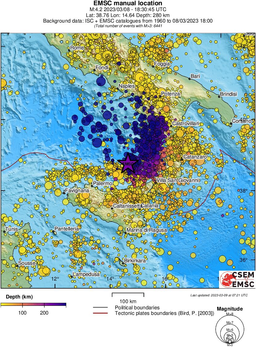 regional depth historical seismicity