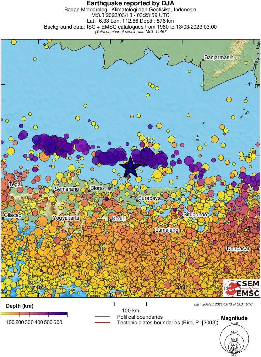 regional depth historical seismicity