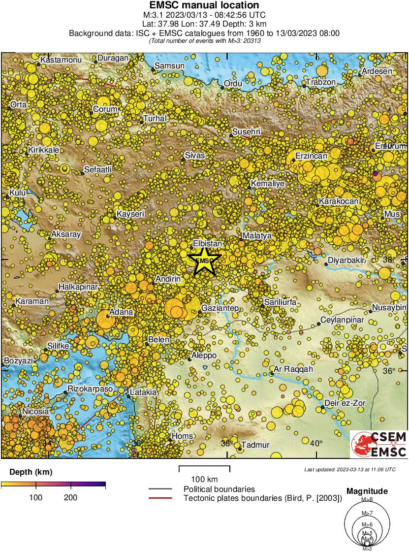 regional depth historical seismicity