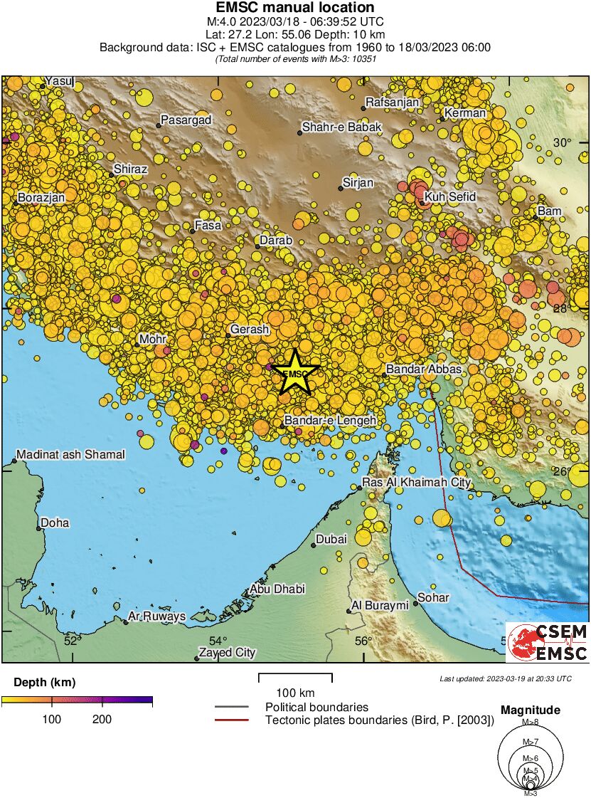 regional depth historical seismicity