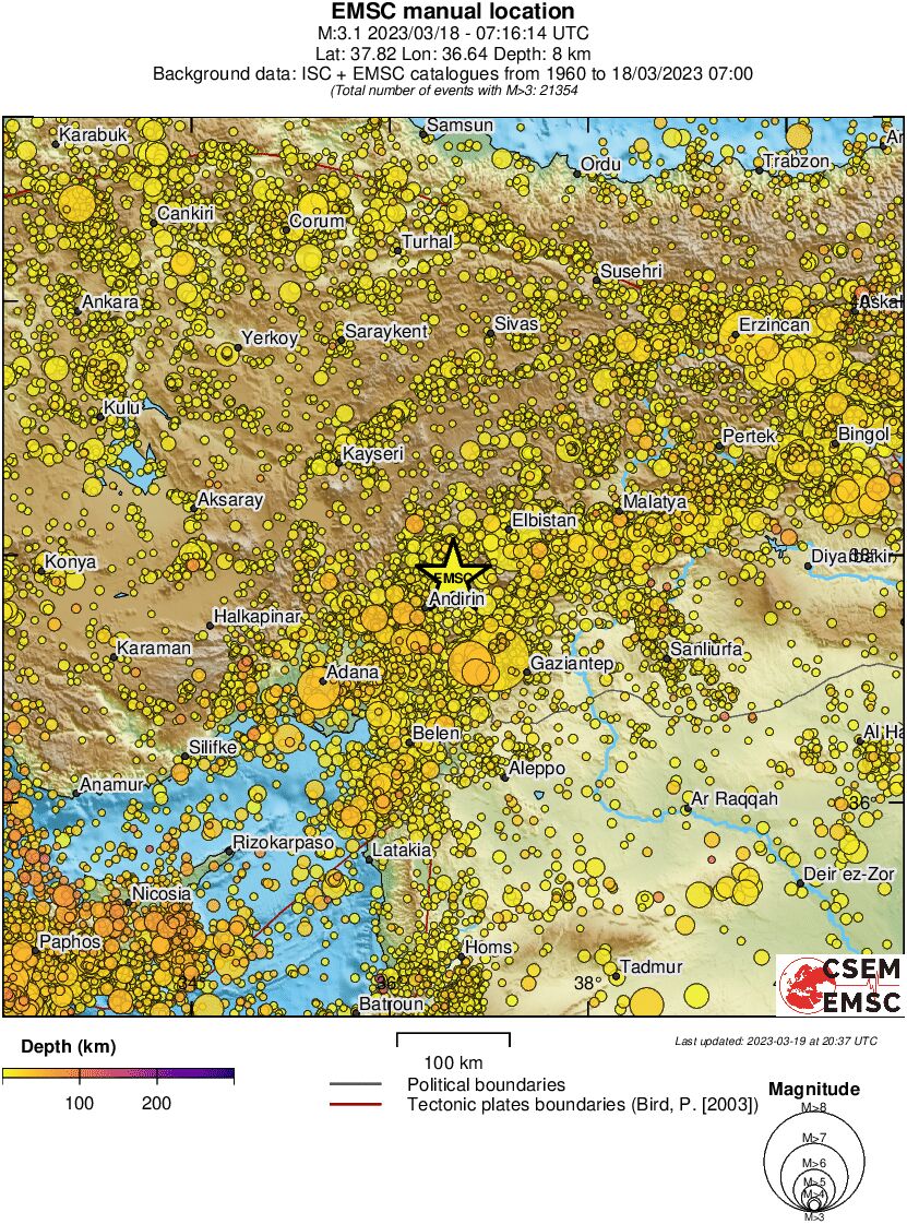 regional depth historical seismicity