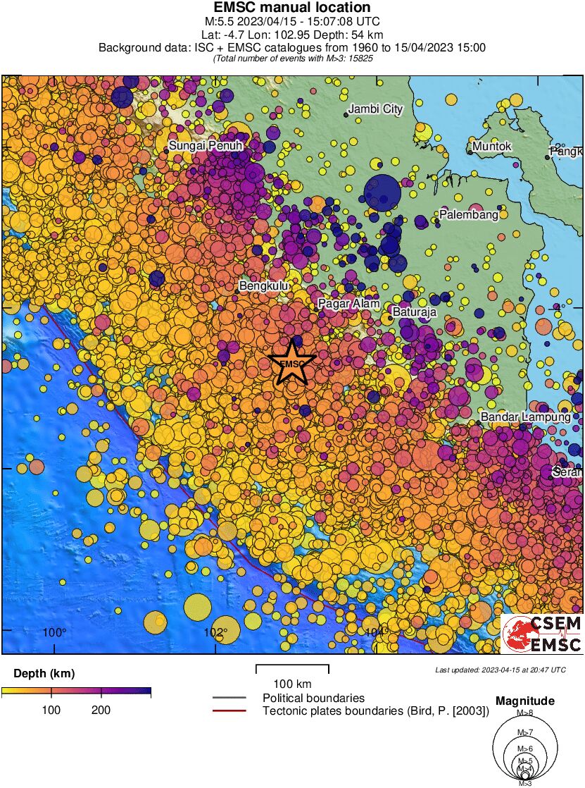 regional depth historical seismicity