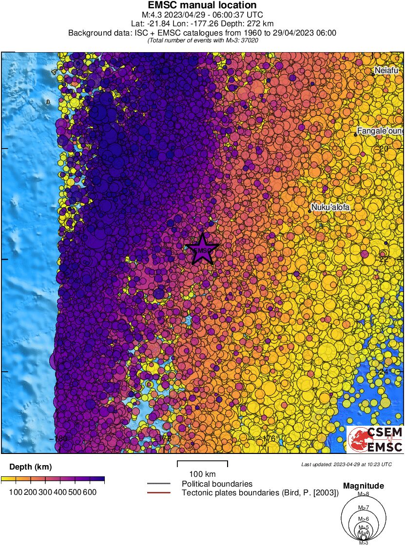 regional depth historical seismicity