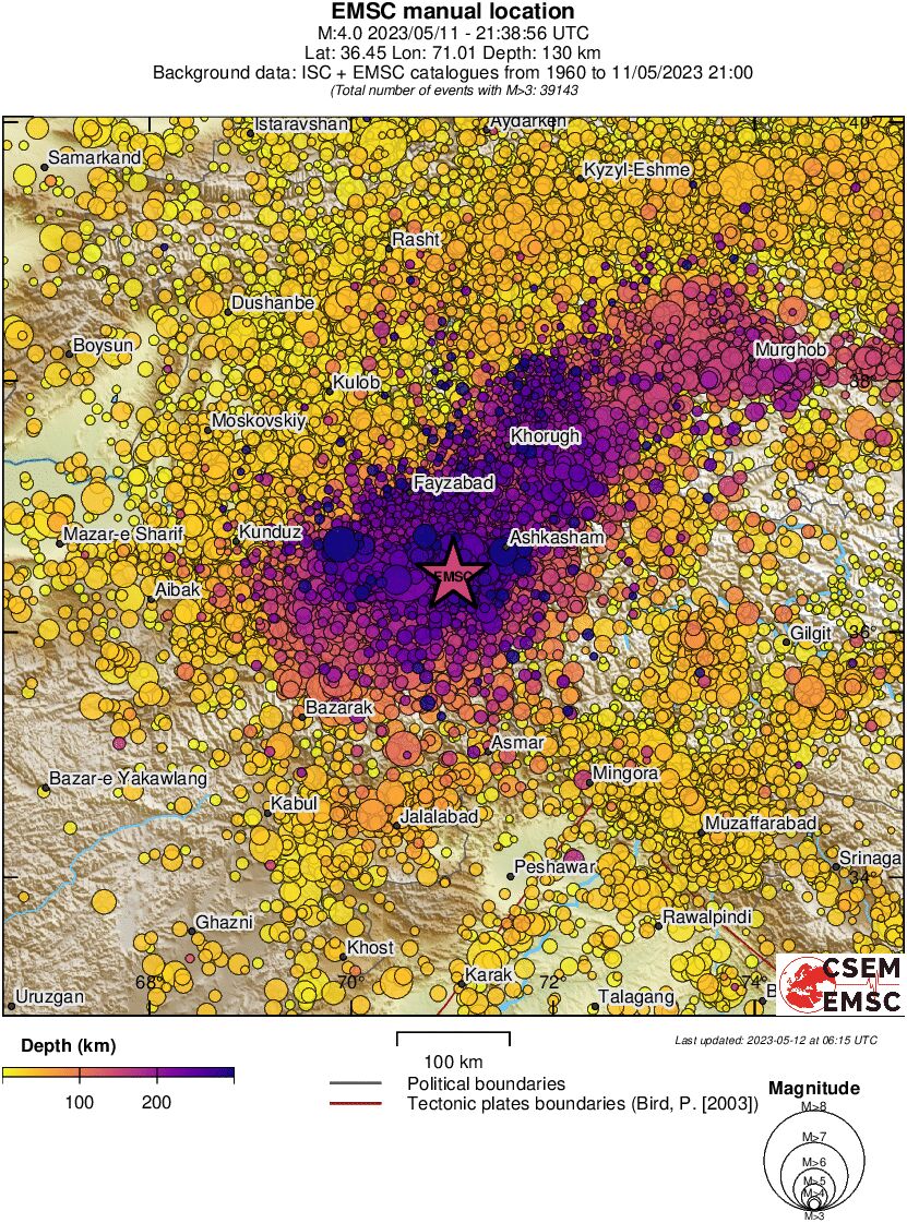 regional depth historical seismicity
