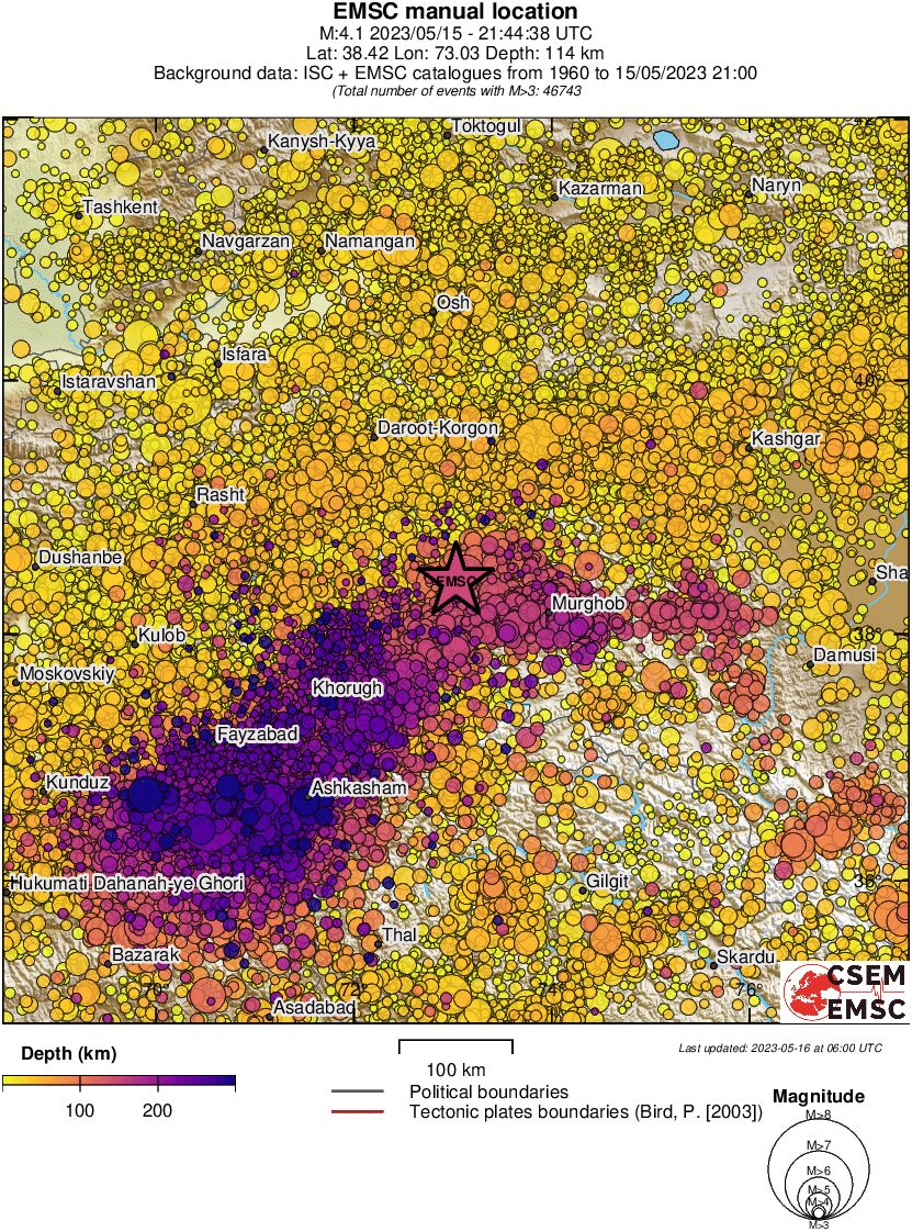 regional depth historical seismicity
