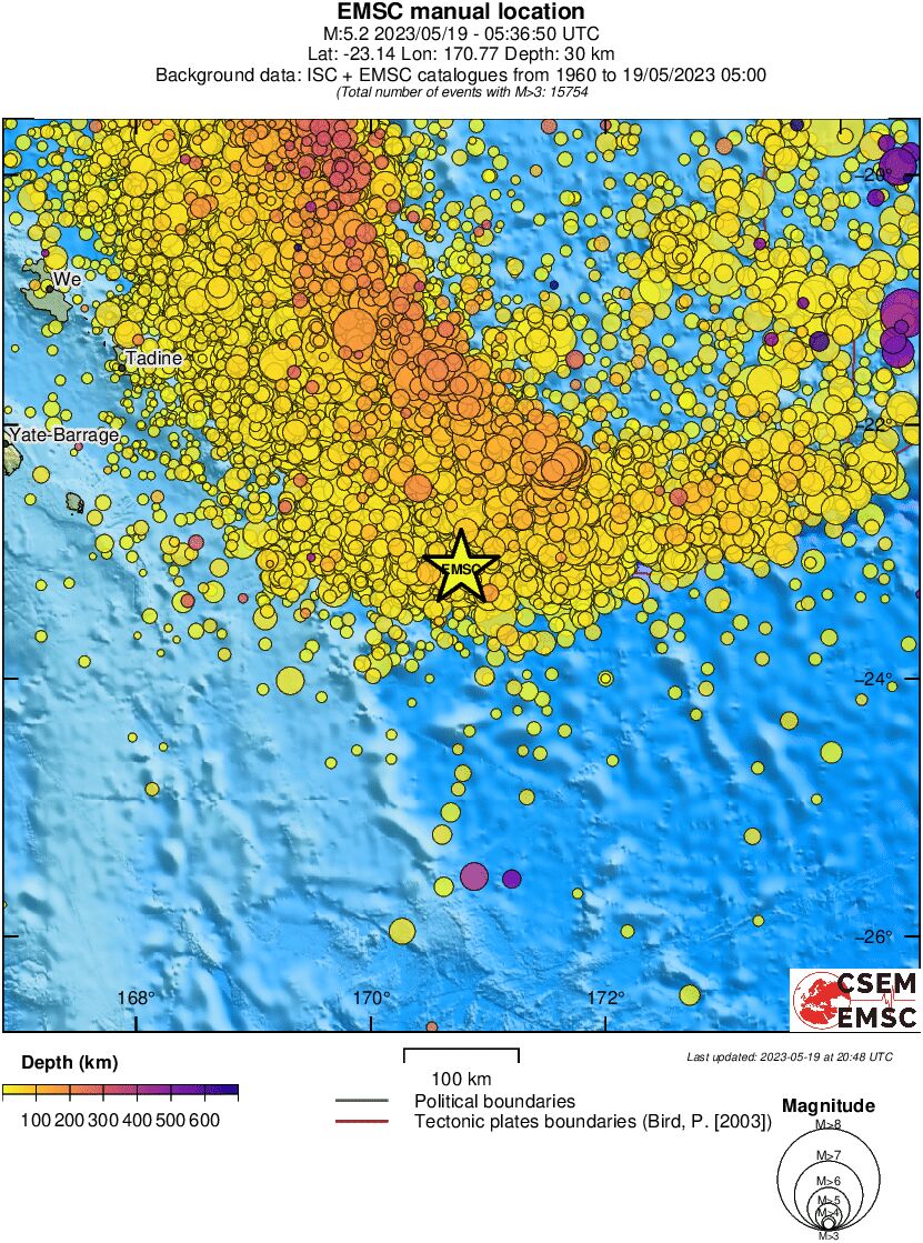 regional depth historical seismicity