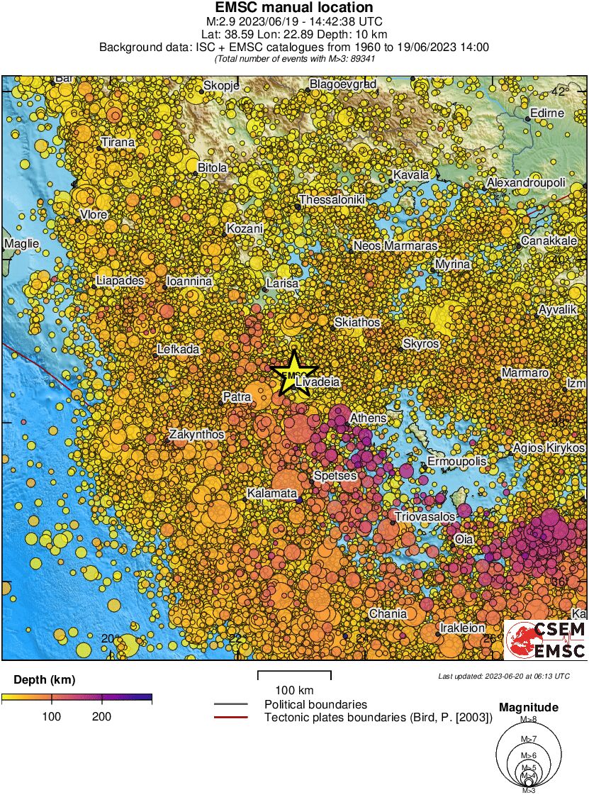 regional depth historical seismicity