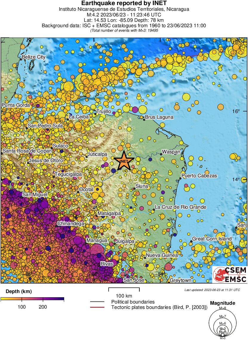 regional depth historical seismicity