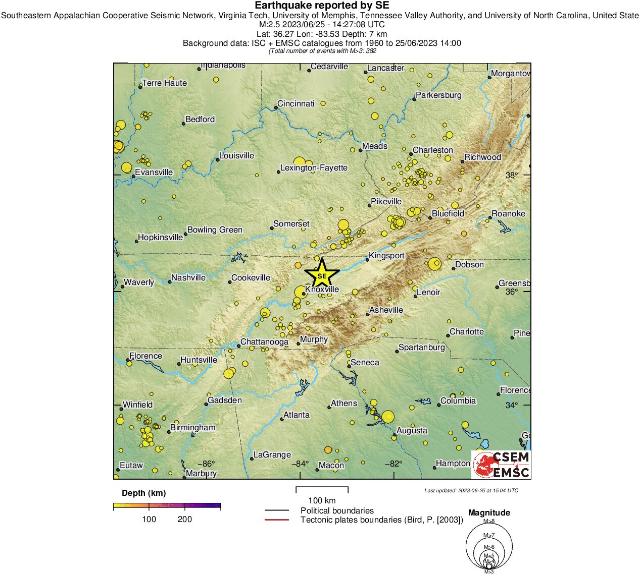 regional depth historical seismicity