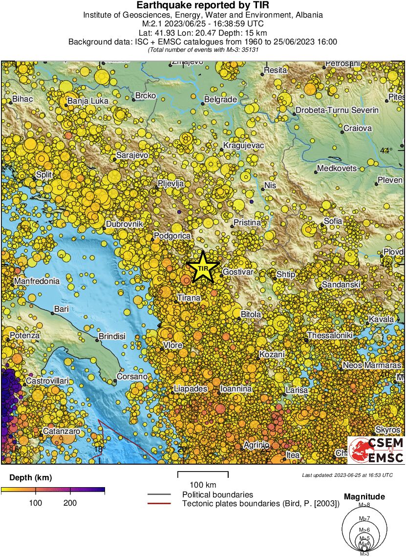 regional depth historical seismicity