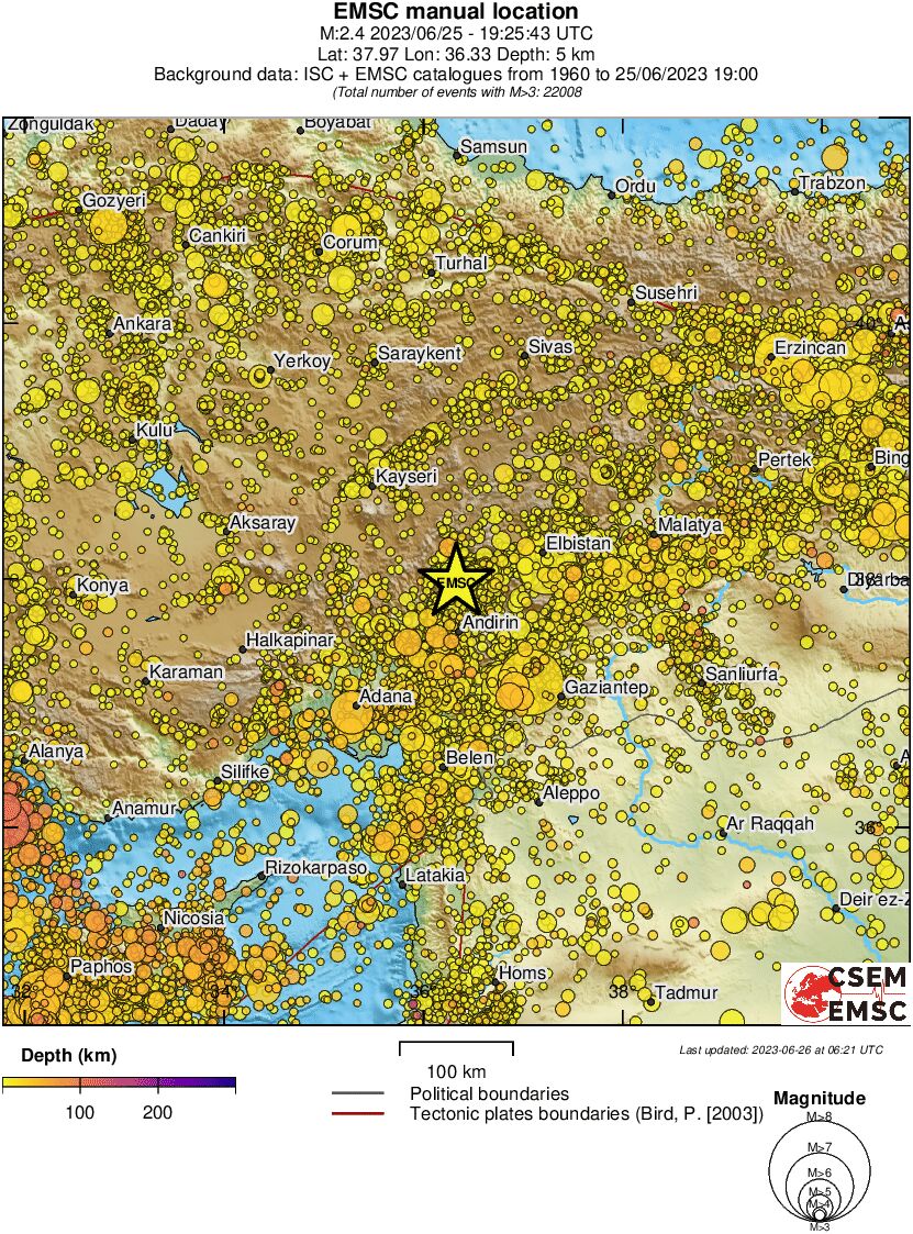 regional depth historical seismicity