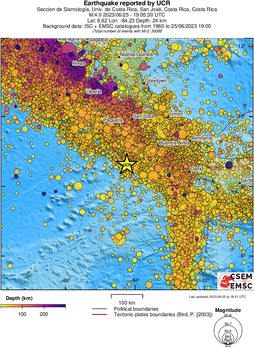 regional depth historical seismicity