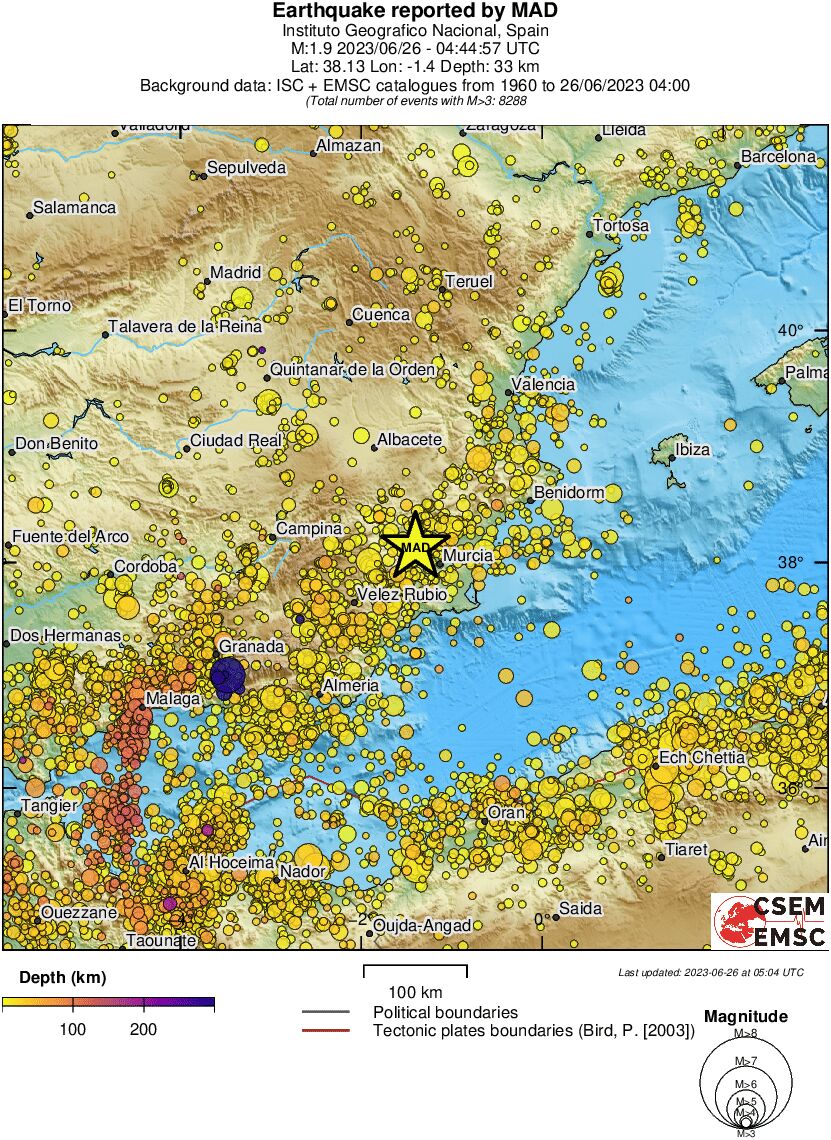 regional depth historical seismicity