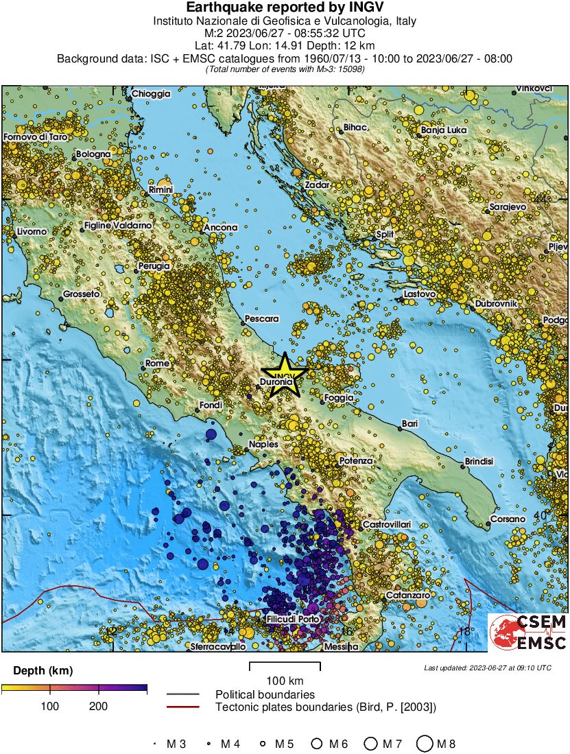 regional depth historical seismicity