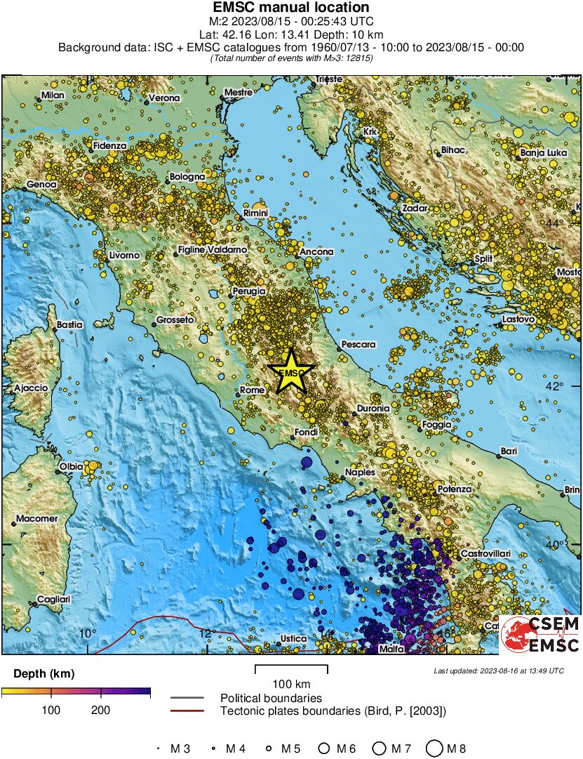 regional depth historical seismicity