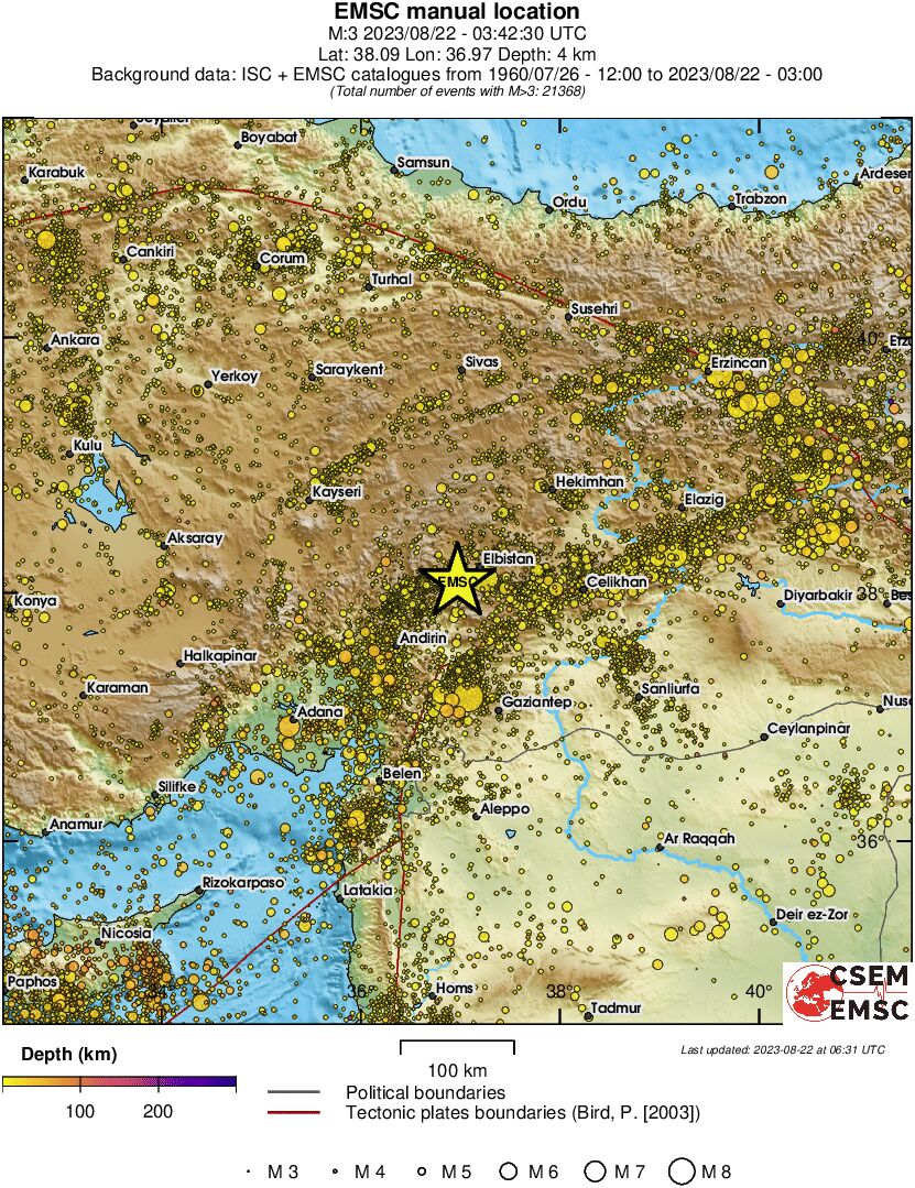 regional depth historical seismicity