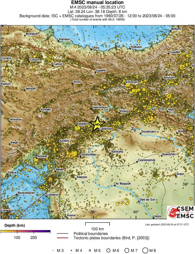 regional depth historical seismicity