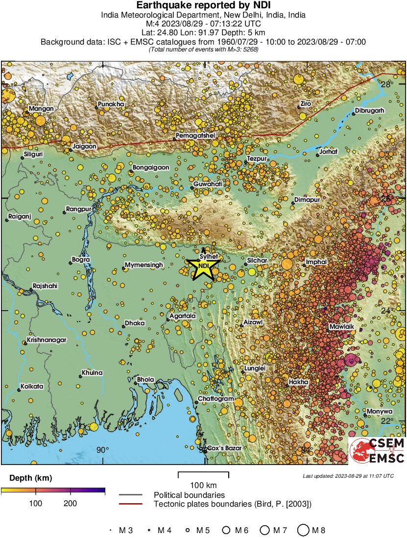 regional depth historical seismicity