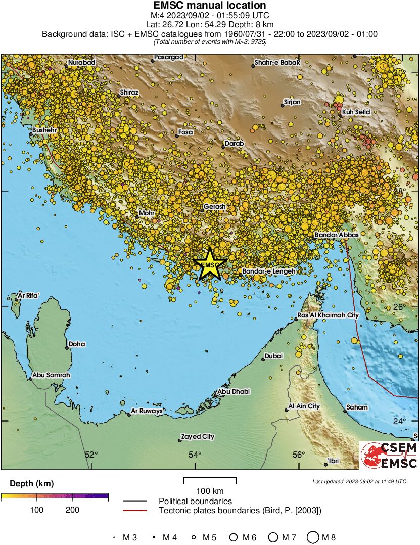 regional depth historical seismicity
