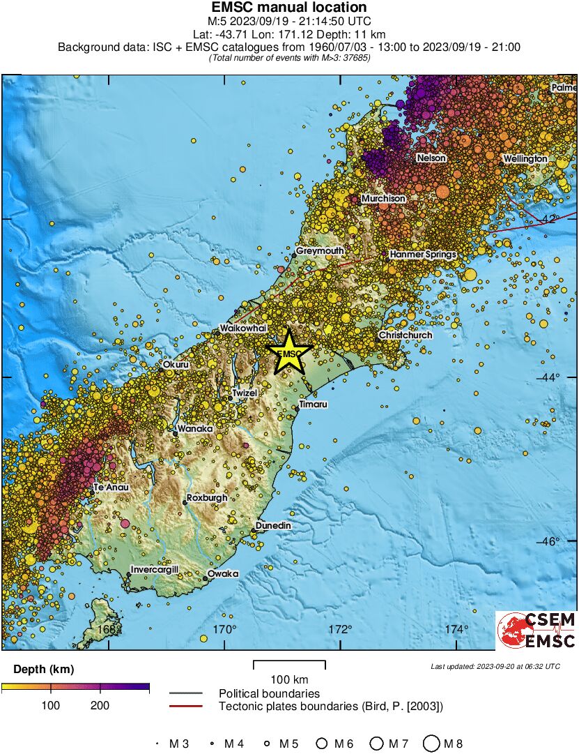 regional depth historical seismicity
