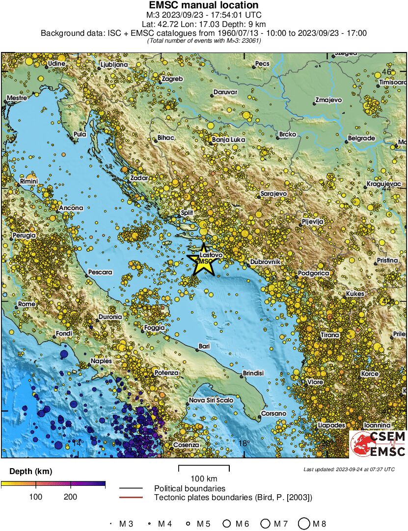 regional depth historical seismicity