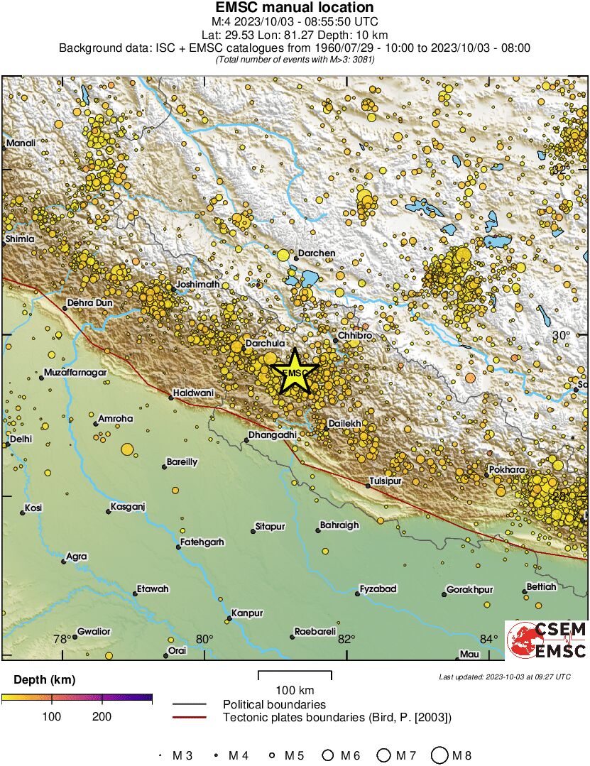 regional depth historical seismicity