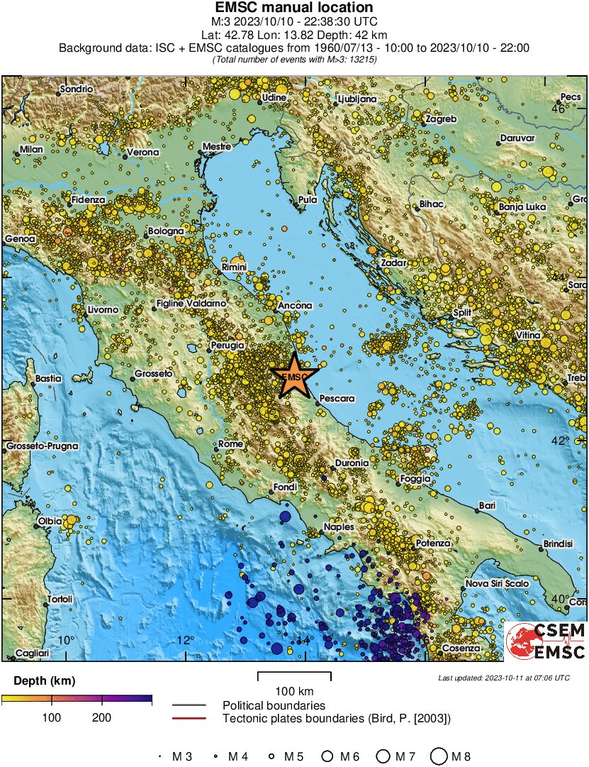 regional depth historical seismicity