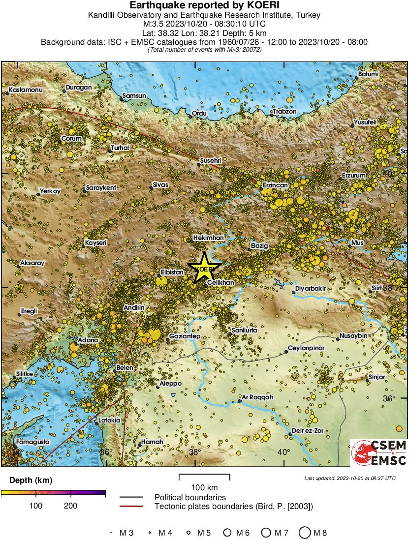 regional depth historical seismicity