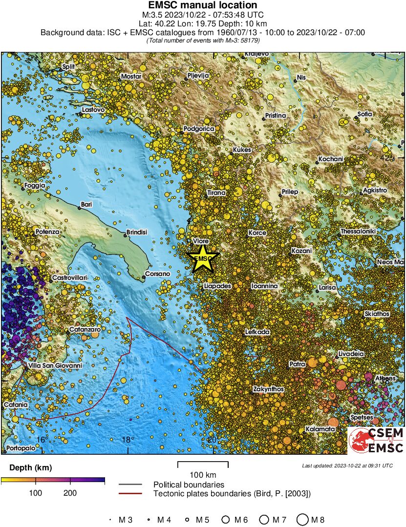 regional depth historical seismicity