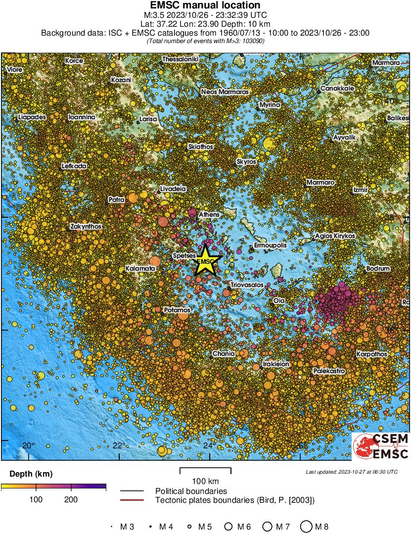 regional depth historical seismicity