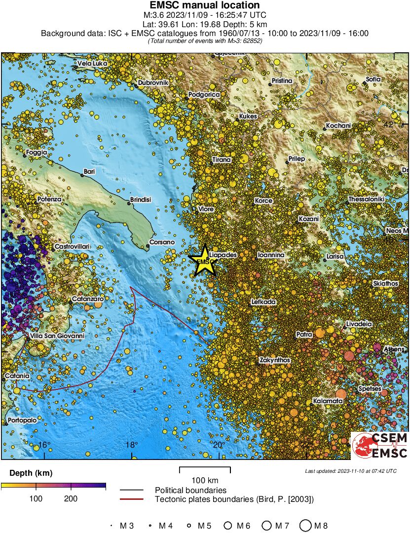 regional depth historical seismicity