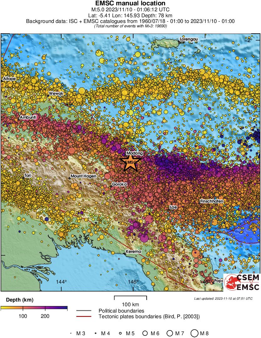 regional depth historical seismicity