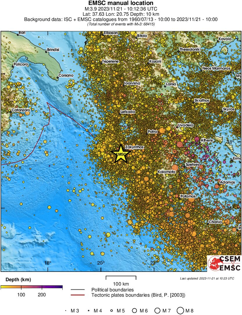 regional depth historical seismicity