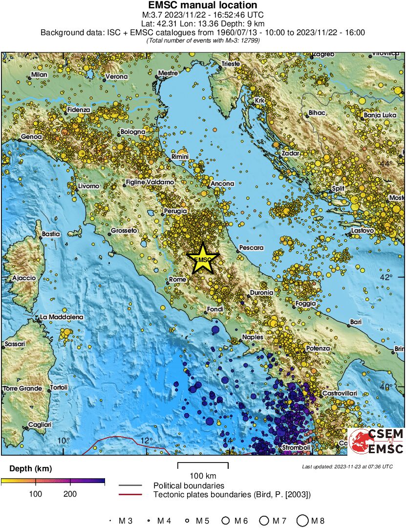 regional depth historical seismicity