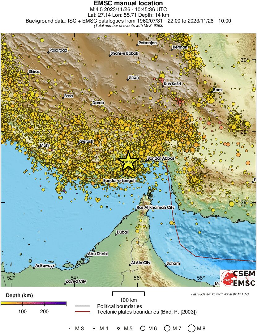 regional depth historical seismicity