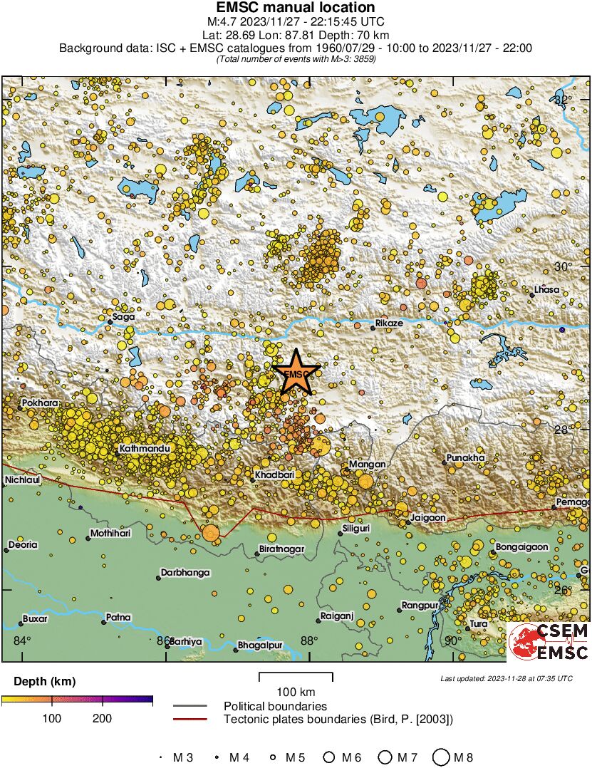 regional depth historical seismicity