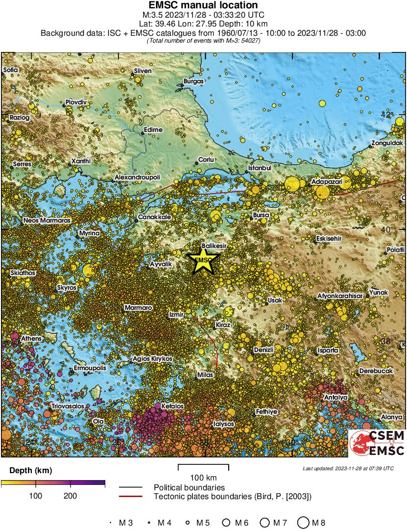 regional depth historical seismicity
