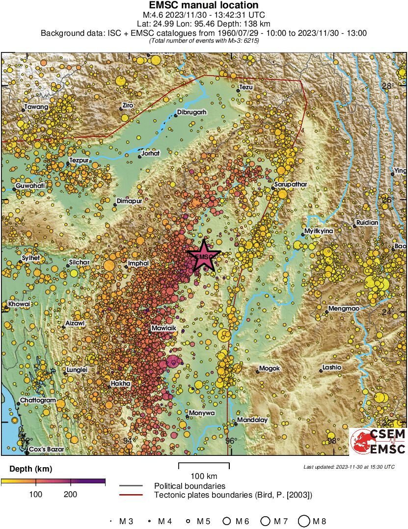 regional depth historical seismicity