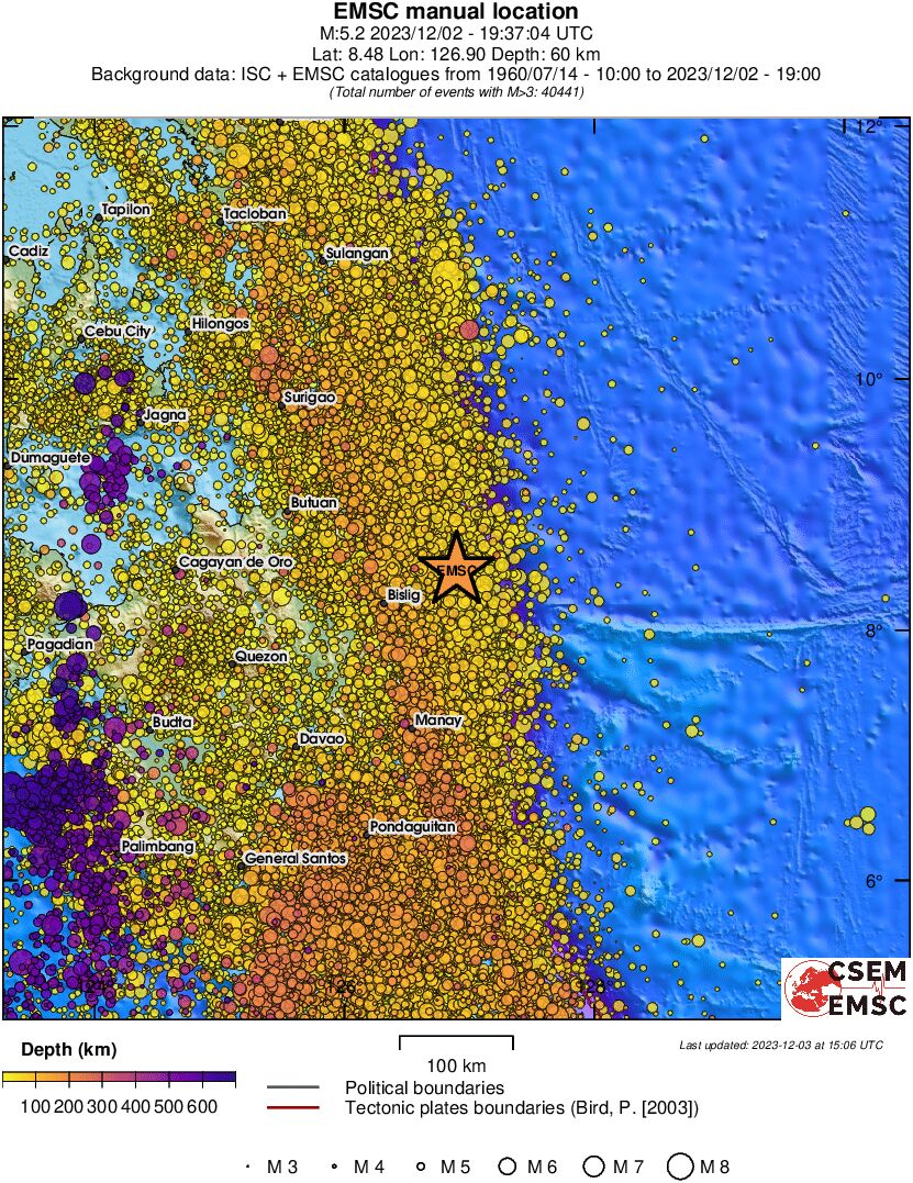 regional depth historical seismicity