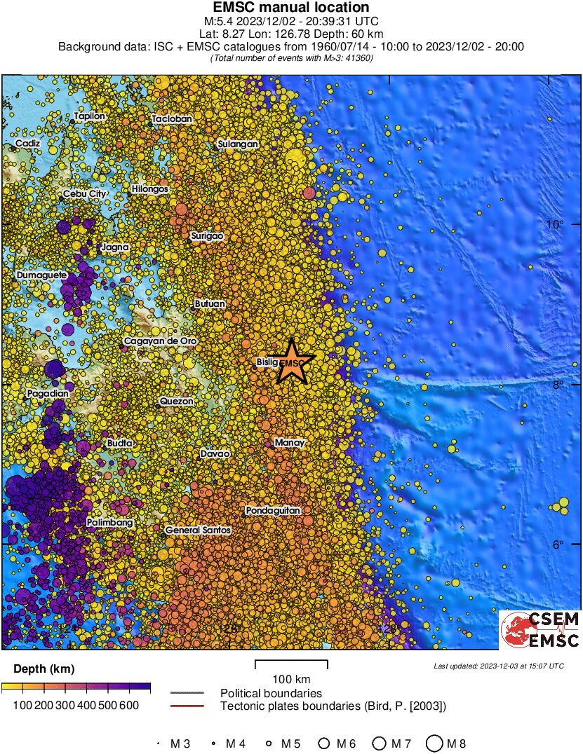 regional depth historical seismicity