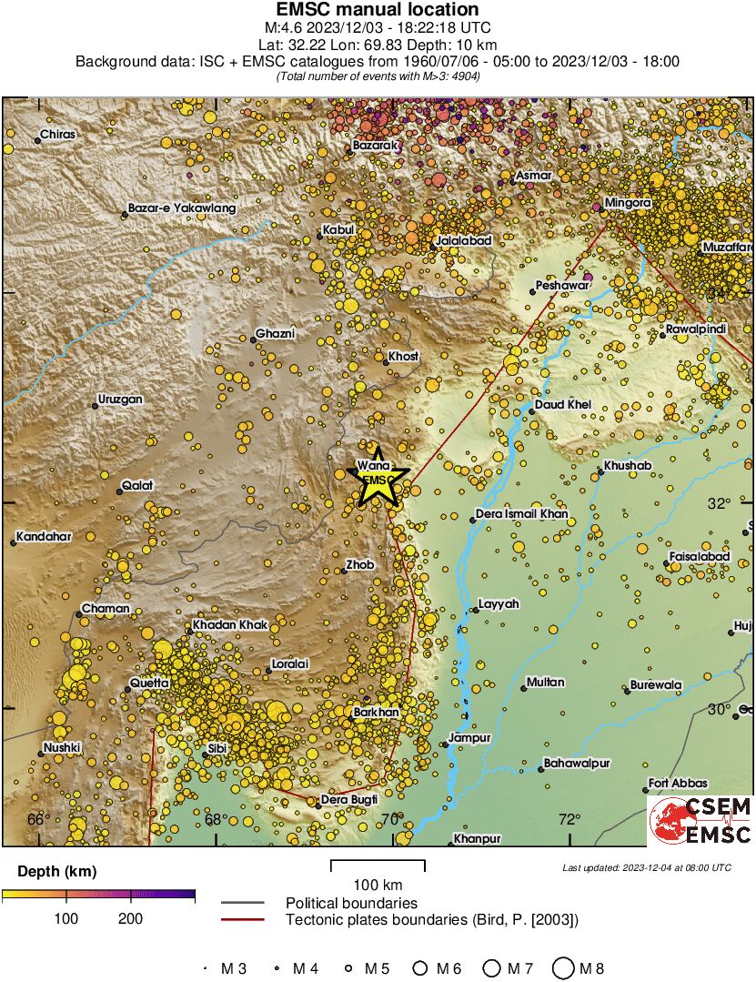regional depth historical seismicity