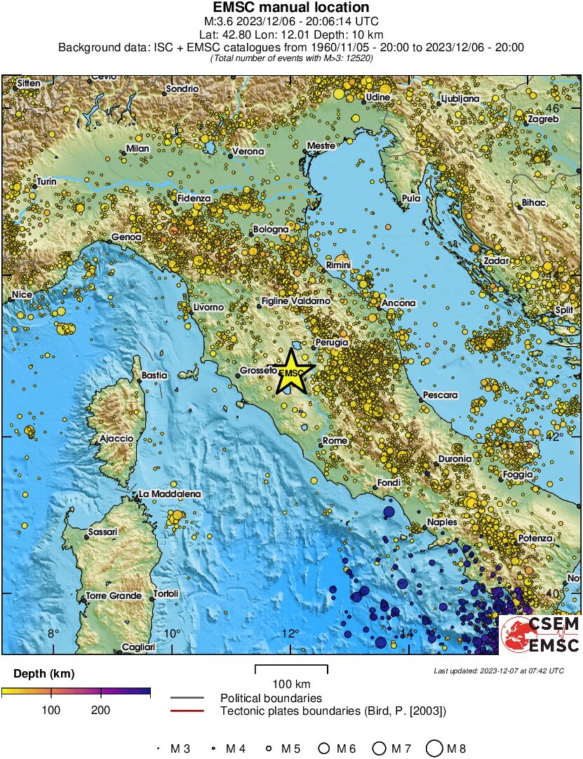 regional depth historical seismicity
