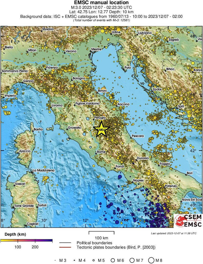 regional depth historical seismicity