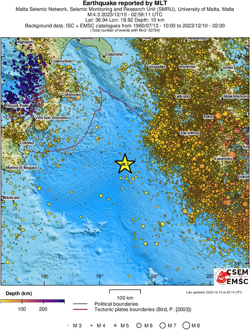 regional depth historical seismicity