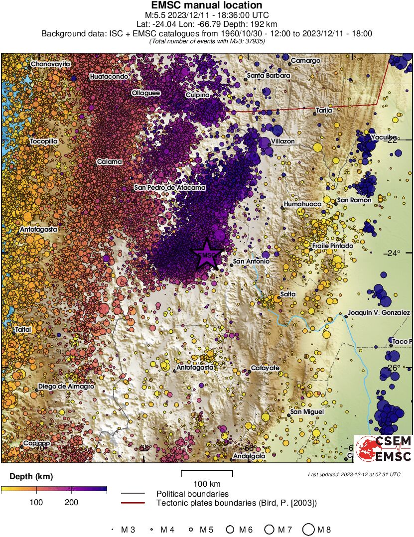 regional depth historical seismicity